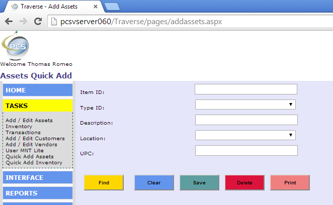 Traverse provides the ability to enter assets with all details or via the quick add screen.